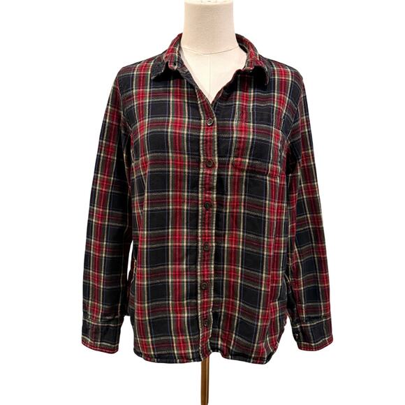 L.L.Bean Slightly Fitted Plaid Flannel Shirt Red Green Black Women Petite M Fall - Picture 1 of 7